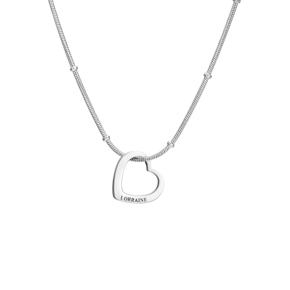 Personalized heart necklace with one engraved silver heart