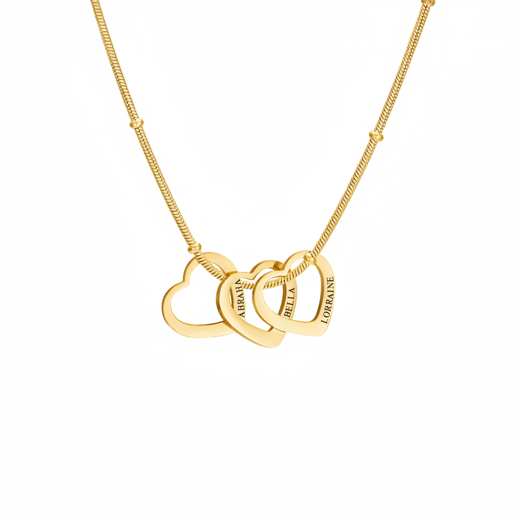 Personalized silver necklace with three engraved hearts